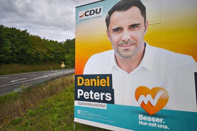 Mecklenburg-Western Pomerania, Germany, August 18, 2026 Election poster for the 2026 state election featuring Daniel Peters, CDU Copyright: xdtsxNachrichtenagenturx dts_130486