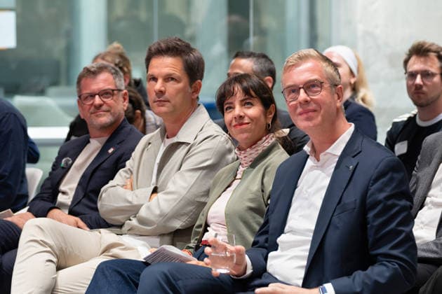 Berlin, August 18, 2026, Bitkom Policy Pitch for the 2026 House of Representatives election at Delta Campus Neukölln: Werner Graf, Steffen Krach, Elif Eralp, Stefan Evers