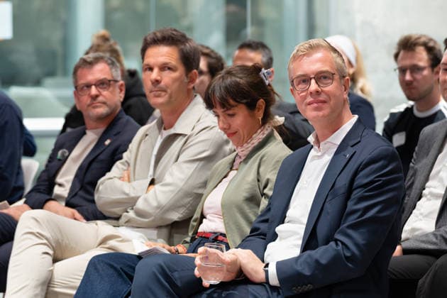 Berlin, August 18, 2026, Bitkom Policy Pitch for the 2026 House of Representatives election at Delta Campus Neukölln: Werner Graf, Steffen Krach, Elif Eralp, Stefan Evers