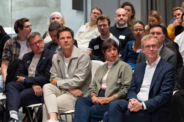Berlin, August 18, 2026, Bitkom Policy Pitch for the 2026 House of Representatives election at Delta Campus Neukölln: Werner Graf, Steffen Krach, Elif Eralp, Stefan Evers