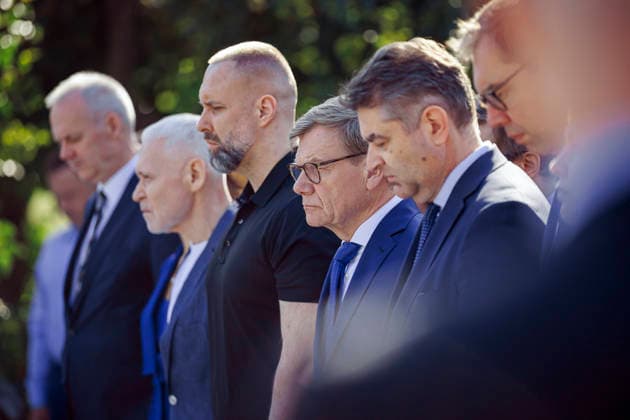 Johann Wadephul (CDU), Federal Minister of Foreign Affairs, takes part in a flag ceremony in Kharkiv to mark Ukrainian National Flag Day. Kharkiv, August 23, 2026. Photographed on behalf of the Federal Foreign Office. Kharkiv, Ukraine Copyright: xThomasxTrutschel AAx