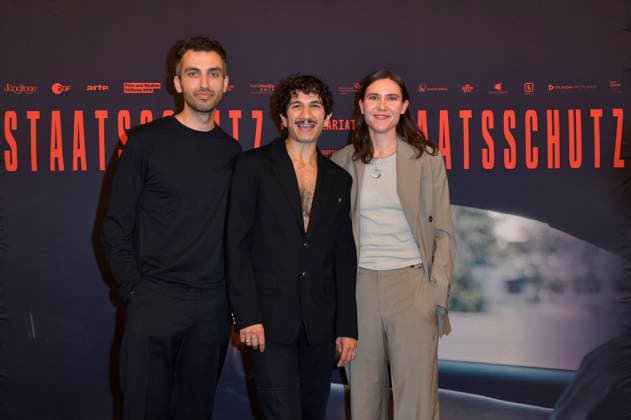 Jorgo Narjes, Faraz Shariat, and Paulina Lorenz at the special screening of the film *Staatsschutz* at the Kino International in Berlin, August 25, 2026 Foto:xM.xBehrensx xFuturexImagex staatsschutz_6846