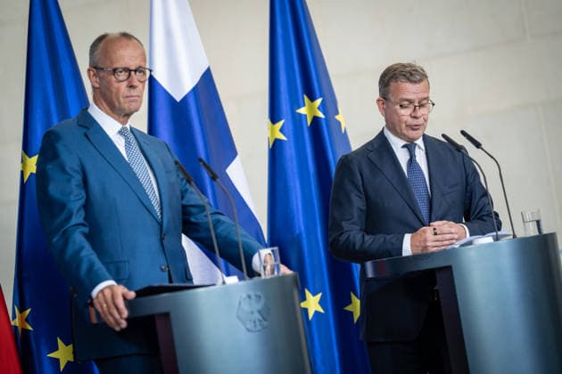 Friedrich Merz, Chancellor of Germany, and Petteri Orpo, Prime Minister of Finland (from left): Meeting of heads of state and government from several like-minded EU countries regarding the next Multiannual Financial Framework at the Federal Chancellery, Berlin, Germany. Federal Chancellery, Berlin