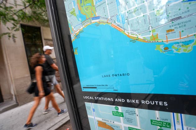 Daily Life in Toronto TORONTO, CANADA - AUGUST 28 : A bike-share map showing Lake Ontario is seen on August 28, 2026 in Toronto, Canada. Canada s Prime Minister Mark Carney on Thursday rejected US President Donald Trump’s move to rename Lake Ontario Lake America, saying Canadians will continue to use the lake’s longstanding name. Mert Alper Dervis Anadolu Toronto Canada. Editorial use only. Please get in touch for any other usage.  Copyright: x2026xAnadoluxMertxAlperxDervisx