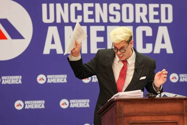 September 19, 2024: Milo Yiannopoulos speaks during a Ã‚˜roastÃ‚™ of Kamala Harris at the University of South Carolina Russel House on Sept. 18, 2024. - ZUMAm67_ 20240919_zaf_m67_035 Copyright: xTracyxGlantzx