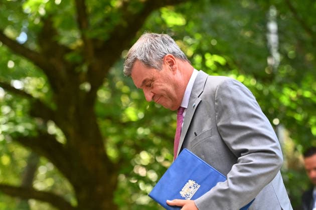Arrival of Markus SOEDER, Minister-President of Bavaria and CSU Chairman; single image, cropped shot, half-length portrait; press conference of the Bavarian State Government following a cabinet meeting on September 1, 2026, at the Prinz Carl Palais in Munich