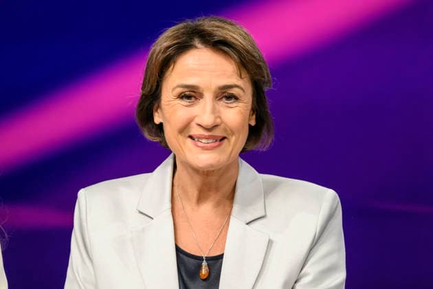 from left: Sandra Maischberger, GER, Berlin, studio, guest on Maischberger, political talk show, TV, program, hosted by Sandra Maischberger, Das Erste, filmed at Studio 20 in Adlershof, September 1, 2026, Copyright: HMBxMedia UwexKoch