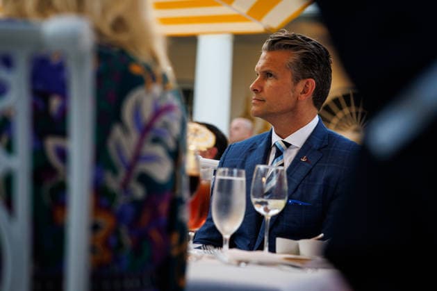 United States Secretary of War Pete Hegseth listens as US President Donald J Trump makes remarks as he hosts Republican lawmakers for an End of Summer BBQ in the Rose Garden of the White House in Washington, DC, USA, on September 2, 2026. Copyright: xSamuelxCorumx xPoolxviaxCNPx MediaPunchx
