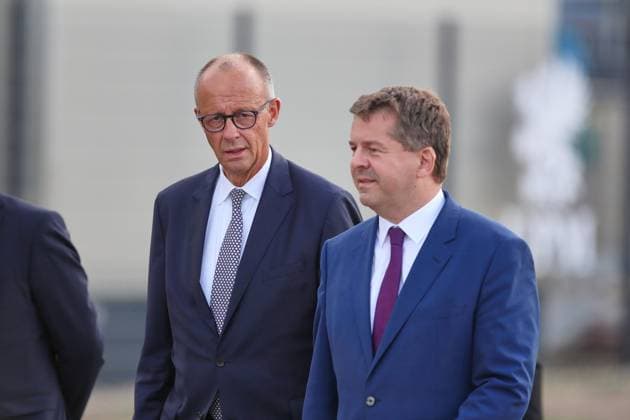 Leuna, Saxony-Anhalt, Germany, September 3, 2026: Campaign event at the Leuna chemical plant. Federal Chancellor Friedrich Merz (CDU) and Minister President Sven Schulze (CDU) Copyright: xdtsxNachrichtenagenturx dts_132688