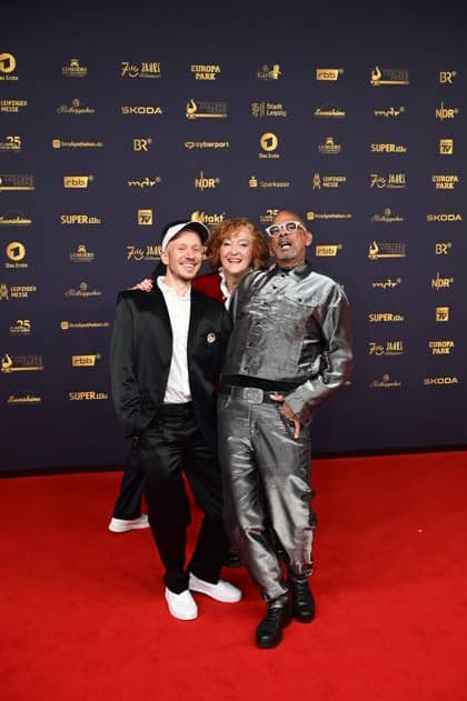 Pierre Sanoussi Bliss with his friend Dennis Ortmann and Dagmar Gelbke at the 32nd Golden Hen Awards ceremony in 2026 at the Leipzig Trade Fair, September 4, 2026 Copyright: xMatthiasxWehnertx