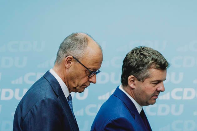 L R Friedrich Merz, CDU, Federal Chancellor, and Sven Schulze, Minister-President of Saxony-Anhalt, photographed during a press conference in Berlin in response to the state election in Saxony-Anhalt, September 7, 2026. With approximately 44 percent of the vote, the AfD (Alternative for Germany) won the state election by a wide margin, ahead of the CDU, which received approximately 17. Copyright: xFlorianxGaertnerx