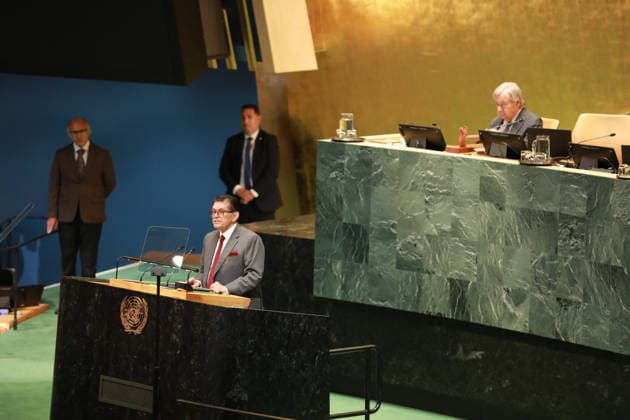 (260908) -- UNITED NATIONS, Sept. 8, 2026 -- Khalilur Rahman, president of the 81st session of the UN General Assembly (UNGA), speaks at the opening of the 81st session of the UNGA at the UN headquarters in New York, Sept. 8, 2026. The 81st session of the UN General Assembly (UNGA) was declared open by Khalilur Rahman, the new president of the General Assembly, on Tuesday. ) UN-GENERAL ASSEMBLY--81ST SESSION-OPENING ZhangxFengguo 