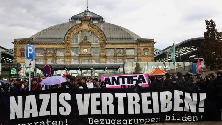 September 5, 2026 Halle, Saale Halle, Saale Halle, Saale Saxony-Anhalt View Cityscape Saxony-Anhalt View ANTIFA demonstration in front of the main train station ï¿½
