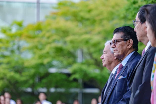 September 9, 2026, New York, New York, United States: UN Secretary-General ANTONIO GUTERRES stands alongside President of the 81st session of the UN General Assembly KHALILUR RAHMAN during the UN Peace Bell Ceremony marking the International Day of Peace at the Japanese Garden, UNHQ. This yearÃ¢â‚¬â ¢s theme is Invest in Peace: For Everyone, Everywhere, Every Day. New York United States  - ZUMAo116 20260909_znp_o116_021 Copyright: xBiancaxOterox