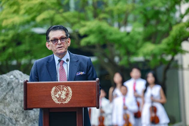 September 9, 2026, New York, New York, United States: President of the 81st session of the UN General Assembly KHALILUR RAHMAN speaks during the UN Peace Bell Ceremony marking the International Day of Peace at the Japanese Garden, UNHQ. This yearÃ¢â‚¬â ¢s theme is Invest in Peace: For Everyone, Everywhere, Every Day. New York United States  - ZUMAo116 20260909_znp_o116_023 Copyright: xBiancaxOterox