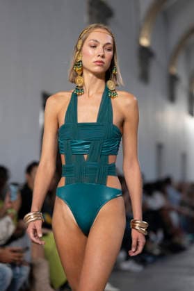 September 10, 2026, Madrid, Spain: A model parades with Dolores Cortes design during the OMODA Fashion Week en ISE San Isidro in Madrid. Madrid Spain  - ZUMAs197 20260910_aaa_s197_610 Copyright: xAtilanoxGarciax