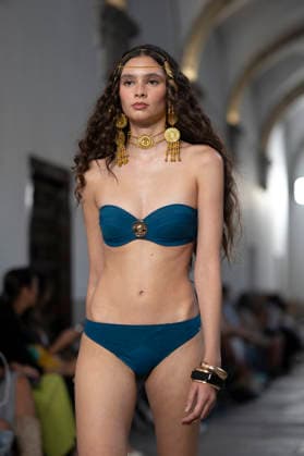 September 10, 2026, Madrid, Spain: A model parades with Dolores Cortes design during the OMODA Fashion Week en ISE San Isidro in Madrid. Madrid Spain  - ZUMAs197 20260910_aaa_s197_627 Copyright: xAtilanoxGarciax