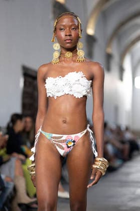September 10, 2026, Madrid, Spain: A model parades with Dolores Cortes design during the OMODA Fashion Week en ISE San Isidro in Madrid. Madrid Spain  - ZUMAs197 20260910_aaa_s197_632 Copyright: xAtilanoxGarciax