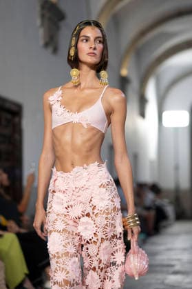 September 10, 2026, Madrid, Spain: A model parades with Dolores Cortes design during the OMODA Fashion Week en ISE San Isidro in Madrid. Madrid Spain  - ZUMAs197 20260910_aaa_s197_657 Copyright: xAtilanoxGarciax