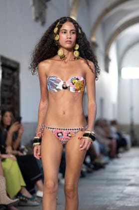 September 10, 2026, Madrid, Spain: A model parades with Dolores Cortes design during the OMODA Fashion Week en ISE San Isidro in Madrid. Madrid Spain  - ZUMAs197 20260910_aaa_s197_664 Copyright: xAtilanoxGarciax