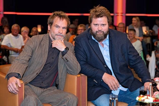 MDR Riverboat actors Antoine Monot and Wanja Mues during the taping of the MDR talk show Riverboat on September 11, 2026, at Mediacity Leipzig 20260911ADO0023