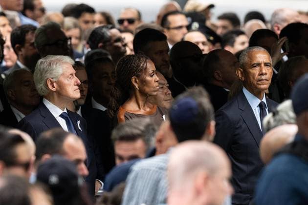 September 11, 2026, Bronx, New York, USA: Former President Bill Clinton, Michelle Obama and Former President Barack Obama attend 25th Anniversary Commemoration Ceremony at the National 9 11 Memorial and Museum on Ground Zero in New York, NY on September 11, 2026. Families, friends and elected officials gathered to the World Trade Center site to mark the 25th anniversary of the terrorist attacks on the United States on Sept. 11, 2001. Bronx USA - ZUMAr339 20260911_znp_r339_084 Copyright: xLevxRadinx