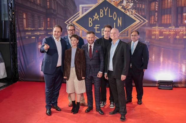 Nathanael Liminski, Achim von Borries, Liv Lisa Fries, Volker Bruch, Tom Tykwer, Oliver Hilmes, and Walid Nakschbandi at the premiere of the fifth and final season of the TV series *Babylon Berlin* at the Naturstrom Open-Air Cinema in Cologne, September 11, 2026 Foto:xR.xSchmiegeltx xFuturexImagex babylon_6913