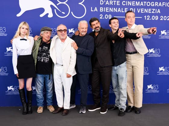 IPA88435519 - Venice International Film Festival 2026 - Day 11. Photocall for the film Dio Ride. Pictured: Alma Noce, Paolo Rossi, Silvio Orlando, Giovanni Veronesi, Pierfrancesco Favino, Francesco Gheghi, and Maurizio Lombardi  Copyright: xAlbertoxTerenghix xPoolxPhotoxEventsx08x IPA88435519