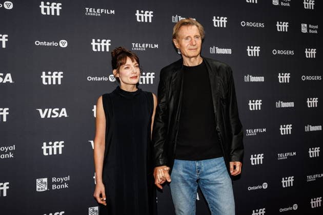 September 12, 2026, Toronto, On, Canada: Liam Neeson, right, and Stella Stocker are photographed on the red carpet for the film Evil Genius during the Toronto International Film Festival in Toronto, on Saturday, Sept. 12, 2026. Toronto Canada  - ZUMAc35_ 20260912_zaf_c35_028 Copyright: xKeitoxNewmanx