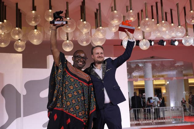 Venice 2026 Winners Photocall NB Auguste Bernard Kouemo Yanghu and Arthur Grec pose with the Lion of the Future – Luigi De Laurentiis Venice Award and the Orizzonti Special Jury Prize Award for a Debut Film for La maison du vent (House of the wind) attending the Winners Photocall Red carpet as part of the 83th Venice International Film Festival at the Lido in Venice, Italy on September 12, 2026. Photo by Nasser Berzane ABACAPRESS.COM Venice Italy  Copyright: xBerzanexNasser ABACAx