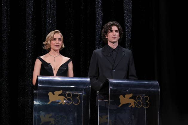 2026 Closing Ceremony - The 83rd Venice International Film Festival Hosts of the festival Greta Scarano and Nicolas Maupas speaks on stage during the 2026 Closing Ceremony for the 83rd Venice International Film Festival at Sala Grande on September 12, 2026 in Venice, Italy.  Copyright: xKazukoxWakayamax