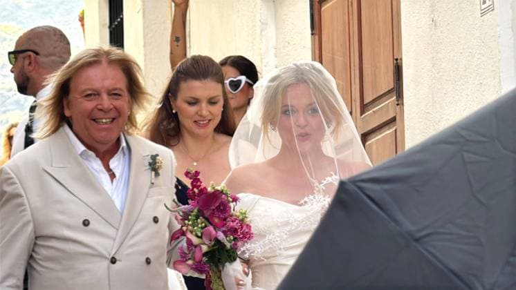Emilly Atack Wedding In Spain 12th September 2026. Actress Emilly Atack s Wedding to Alistair Garner in Spain. Pictured: Emily Atack s father Keith Atack with the bride Emily Atack.  Copyright: xChrisxEadesx NINTCHDBPICT001108064397