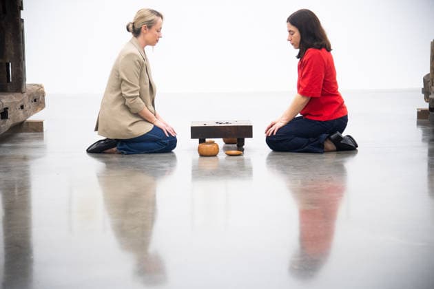 Gabriel Orozco s Chronotopic Exhibition Photocall at White Cube Bermondsey, London, UK Staff members view Visible Labor (2015) by Gabriel Orozco featuring acrylic on wood, Buddha figures, miniature car models, a GO board game and stones at a photocall for artist Gabriel Orozco s solo exhibition Chronotopic at White Cube Bermondsey, London, England, UK on Monday 14 September, 2026., Credit:Justin Ng Avalon UK, England, London, White Cube Bermondsey  Copyright: xJustinxNgx xAvalonx 1134492450