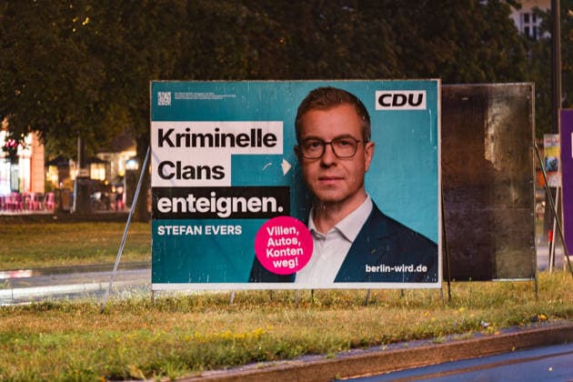 Berlin, 2026 Election Campaign, September 14, 2026; Berlin, 2026 Election Campaign; Large CDU billboard featuring lead candidate Stefan Evers; Berlin; Messe Berlin; Berlin, Germany Copyright: xJamesxZabelx