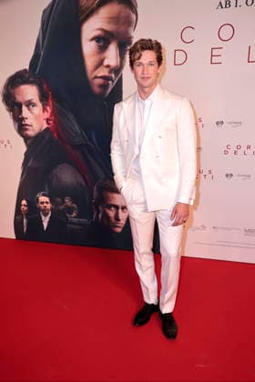 Damian Hardung attends the premiere of *Corpus Delicti* on September 14, 2026, at the Delphi Filmpalast in Berlin, Germany. Movie premiere of *Corpus Delicti* in Berlin, Germany