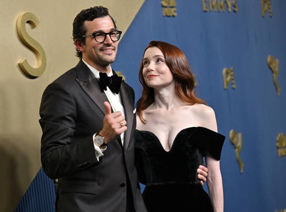 Paul Anthony Kelly and Syd Widziszewski-Kelly arrive for the 78th annual Primetime Emmy Awards at the Peacock Theater in Los Angeles on Monday, September 14, 2026.  LAP20260914536 CHRISxCHEW