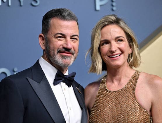 Jimmy Kimmel and Molly McNearney arrive for the 78th annual Primetime Emmy Awards at the Peacock Theater in Los Angeles on Monday, September 14, 2026.  LAP20260914583 CHRISxCHEW