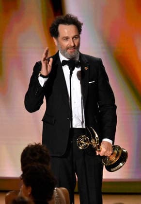 Matthew Rhys accepts the Outstanding Lead Actor in a Comedy Series Award for Widow s Bay on stage during the 78th annual Primetime Emmy Awards at the Peacock Theater in Los Angeles on Monday, September 14, 2026.  LAP20260914106 JIMxRUYMEN