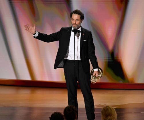 Matthew Rhys accepts the Outstanding Lead Actor in a Comedy Series Award for Widow s Bay on stage during the 78th annual Primetime Emmy Awards at the Peacock Theater in Los Angeles on Monday, September 14, 2026.  LAP20260914107 JIMxRUYMEN