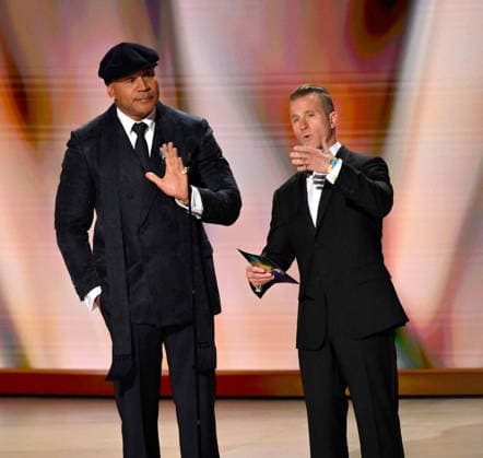 LL Cool J and Scott Caan speak on stage during the 78th annual Primetime Emmy Awards at the Peacock Theater in Los Angeles on Monday, September 14, 2026.  LAP20260914122 JIMxRUYMEN