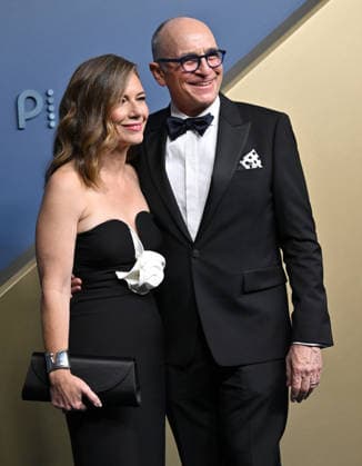 Tess Bovard and Joe Sachs arrive for the 78th annual Primetime Emmy Awards at the Peacock Theater in Los Angeles on Monday, September 14, 2026.  LAP20260914770 CHRISxCHEW