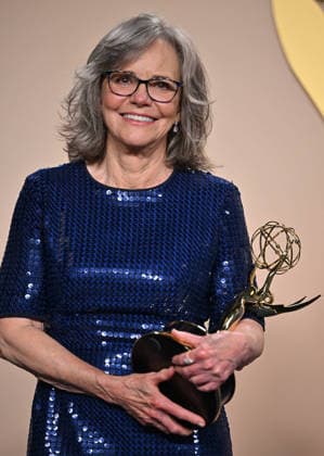 Sally Field holds the Emmy for Outstanding Lead Actress in a Limited or Anthology Series or Movie Award for Remarkably Bright Creatures, backstage during the 78th annual Primetime Emmy Awards at the Peacock Theater in Los Angeles on Monday, September 14, 2026.  LAP20260914213 CHRISxCHEW