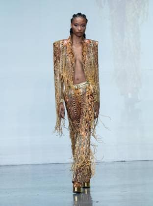 September 14, 2026, Bronx, New York, USA: A model walks runway for The Blonds 20th Anniversary by David and Phillipe Blond presented by Motorola Razr Spring Summer 27 fashion show during SS27 FW at Lavan in New York, NY on September 15, 2026. Bronx USA  - ZUMAr339 20260914_znp_r339_049 Copyright: xLevxRadinx