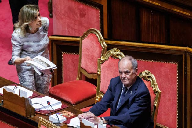 September 15, 2026, Rome, Italia, Italy: Minister for Institutional Reforms Maria Elisabetta Alberti Casellati and Minister for Regional Affairs and Autonomies Roberto Calderoli during the general debate and final vote on the electoral law in the Senate, Rome 15 09 2026 Rome Italy - ZUMAa289 20260915_zia_a289_001 Copyright: xFrancescoxFotiax xAgfx