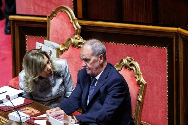 September 15, 2026, Rome, Italia, Italy: Minister for Institutional Reforms Maria Elisabetta Alberti Casellati and Minister for Regional Affairs and Autonomies Roberto Calderoli during the general debate and final vote on the electoral law in the Senate, Rome 15 09 2026 Rome Italy - ZUMAa289 20260915_zia_a289_002 Copyright: xFrancescoxFotiax xAgfx