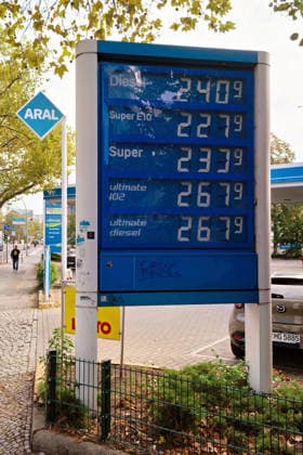 Berlin, September 15, 2026: Current prices at an Aral gas station on Kurfürstendamm