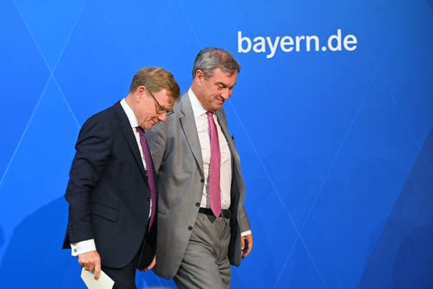 Markus SOEDER, Minister-President of Bavaria and CSU Chairman, and Johann Wadephul, Federal Minister of Foreign Affairs, at a press conference following a meeting of the Council of Ministers at the Prinz Carl Palais in Munich on September 15, 2026