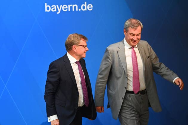 Markus SOEDER, Minister-President of Bavaria and CSU Chairman, and Johann Wadephul, Federal Minister of Foreign Affairs, at a press conference following a meeting of the Council of Ministers at the Prinz Carl Palais in Munich on September 15, 2026