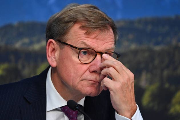 Johann Wadephul, Federal Minister of Foreign Affairs, looking skeptical; single frame, cropped image; portrait; press conference following a Cabinet meeting at the Prinz Carl Palais in Munich on September 15, 2026