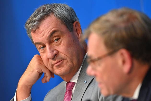 From left: Markus SOEDER, Minister-President of Bavaria and CSU Chairman, Johann Wadephul, Federal Minister of Foreign Affairs; press conference following the Cabinet meeting at the Prinz Carl Palais in Munich on September 15, 2026